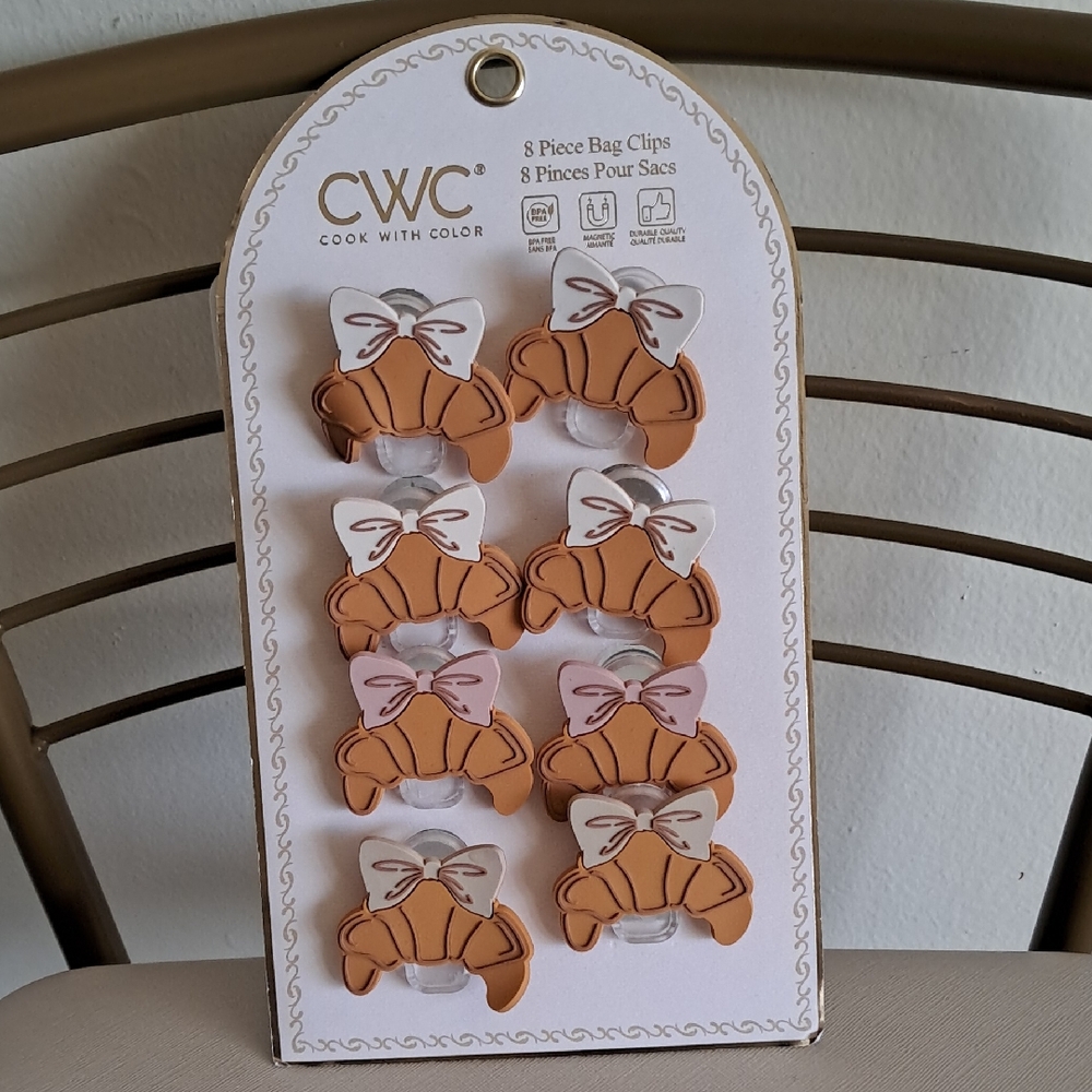 CWC Croissant Bow Bag Clips - Tan and Pink